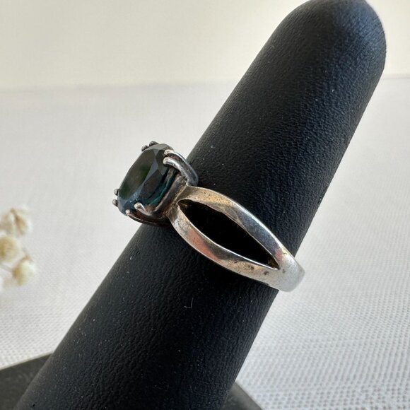 London Blue Topaz Ring, Sterling Silver Split Shank 925 CV Marked Band, Oval 8mm - Picture 6 of 16